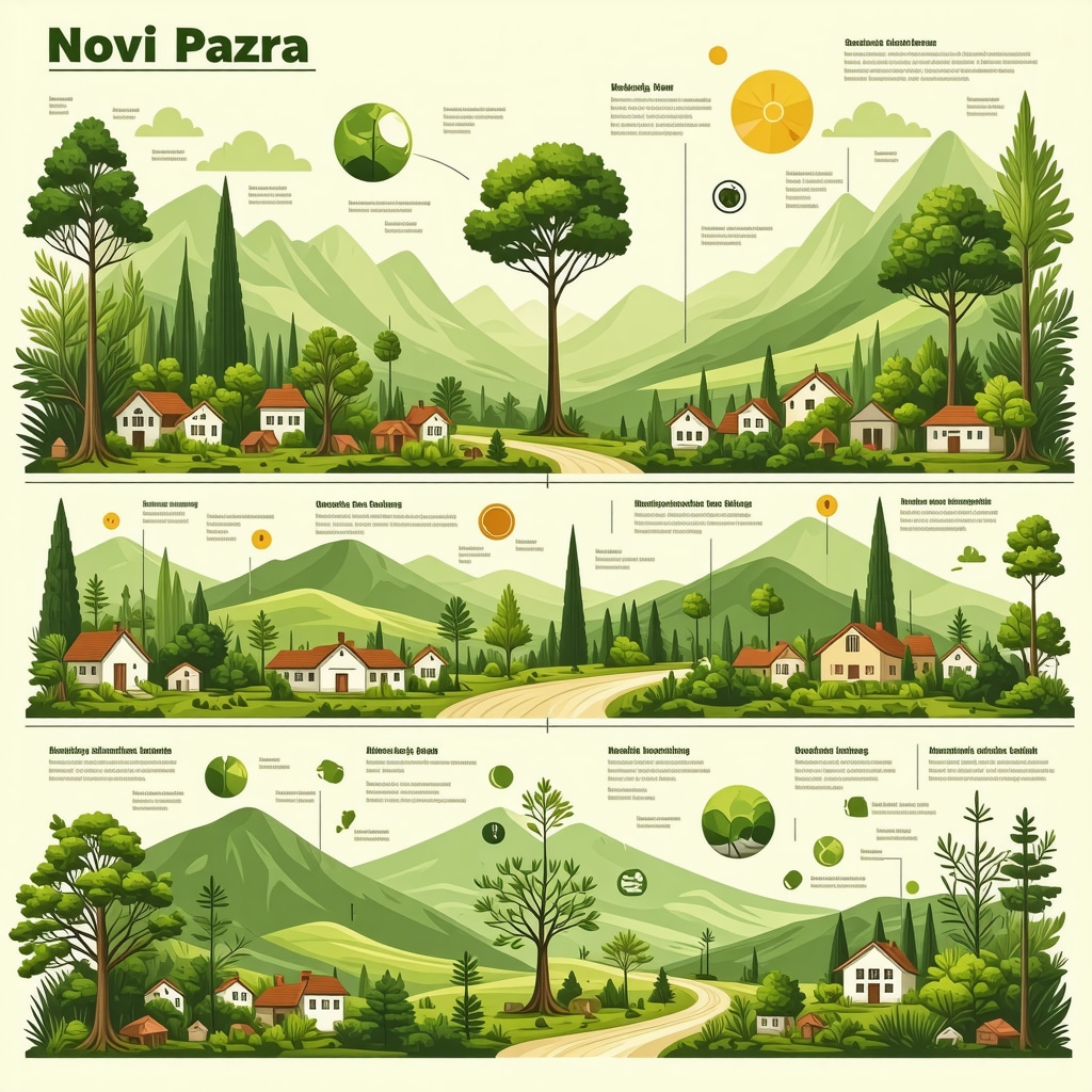 Novi Pazar'da sürdürülebilir turizm uygulamalarını ve teknolojik çözümleri anlatan infografik