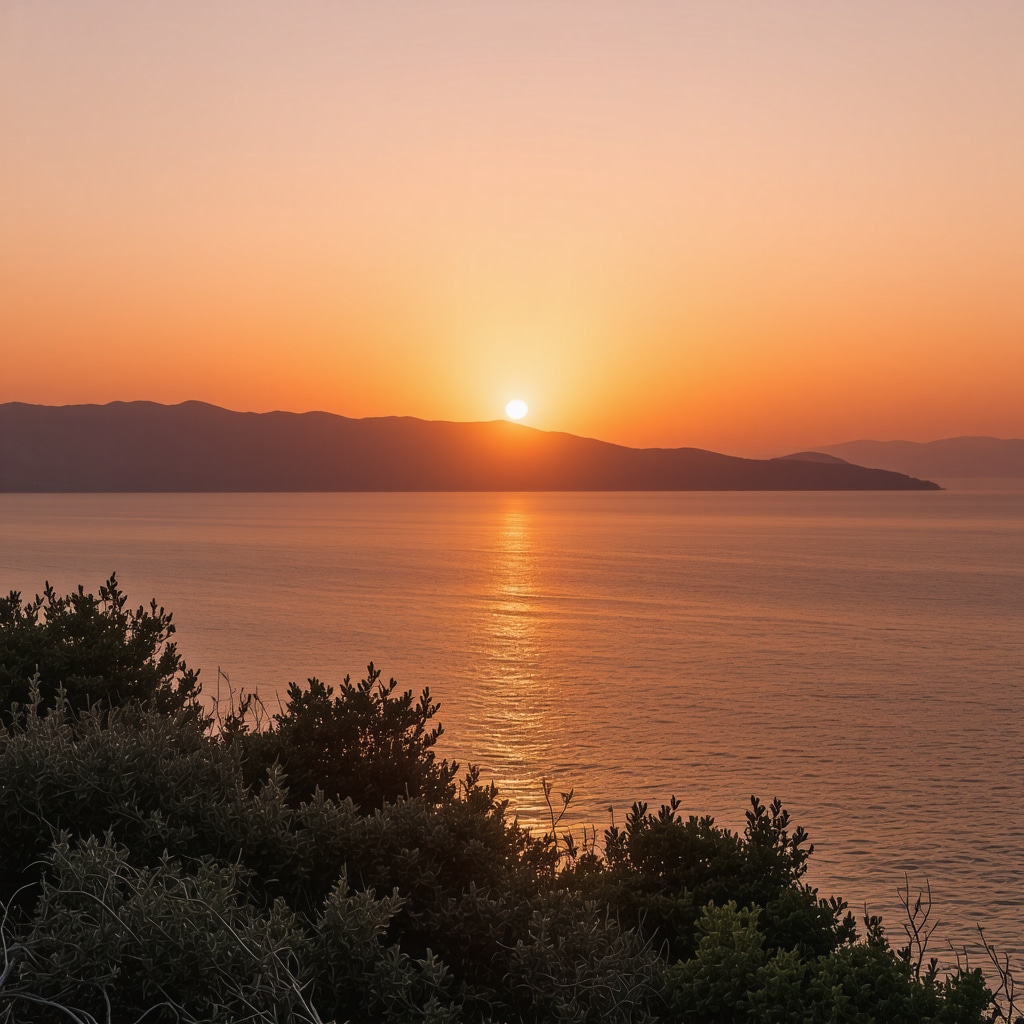 Beautiful sunset over Tekirdağ's coast with vibrant sky and calm sea