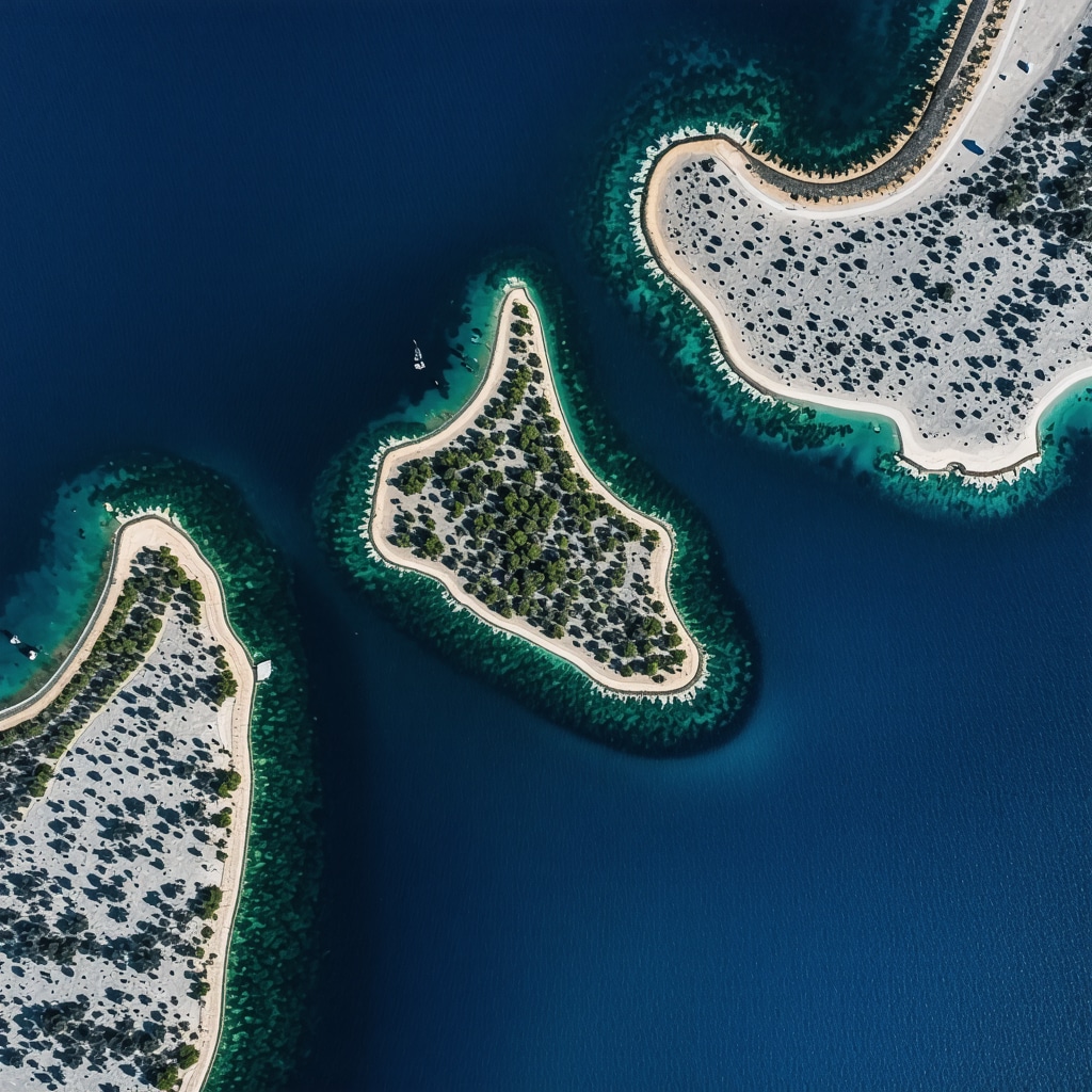 Satellite view of Ulcinj's coastal ecosystems showing sensor networks and data analysis tools