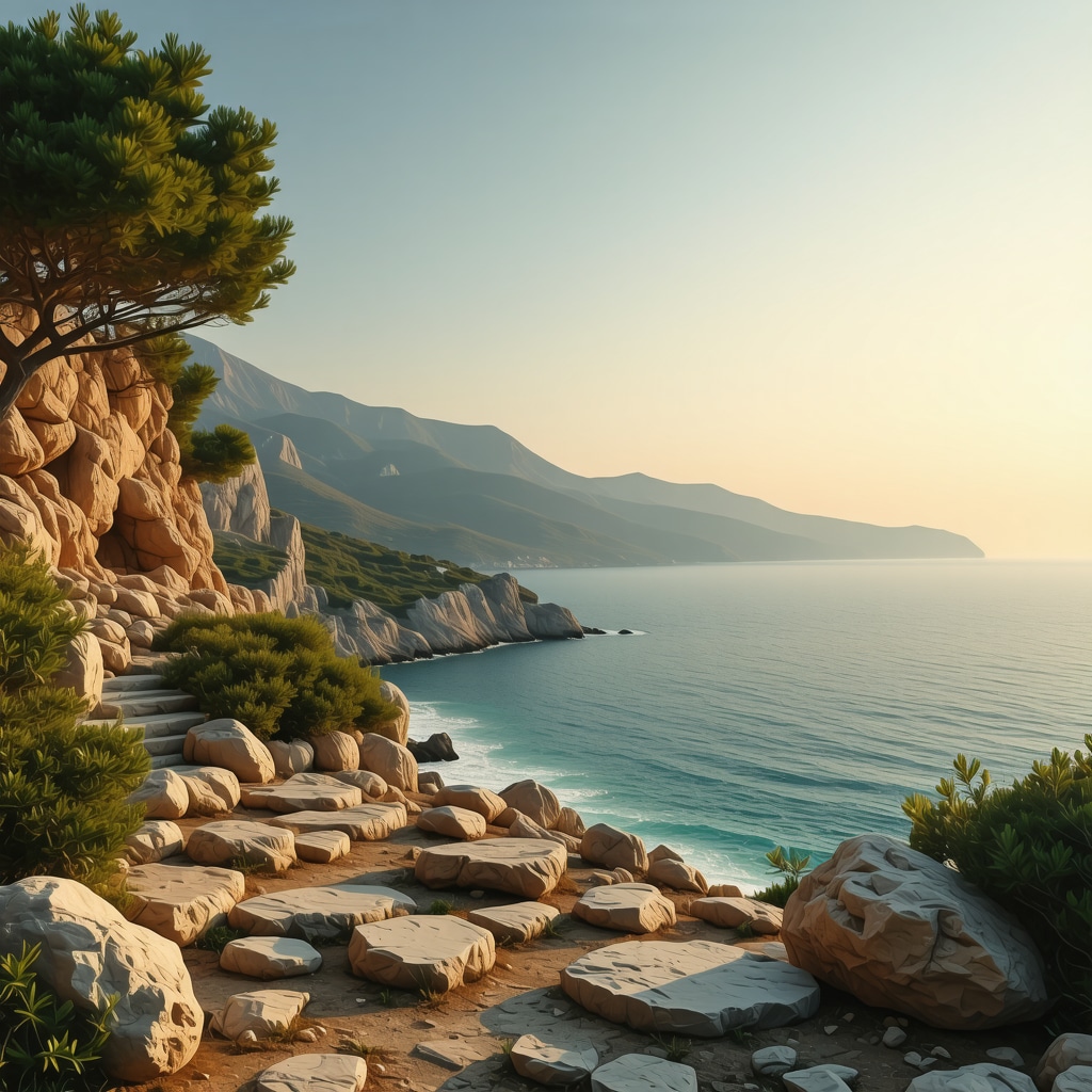 Güzel Yunan adası kıyıları, sakin deniz, meditasyon ve ruh dinginliği