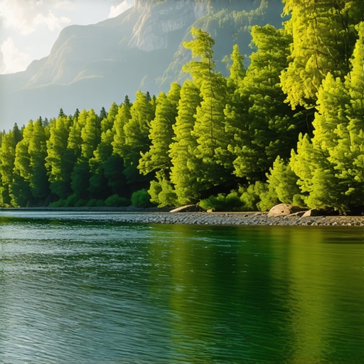 Lush Balkan mountains with a flowing river at sunrise, capturing natural serenity