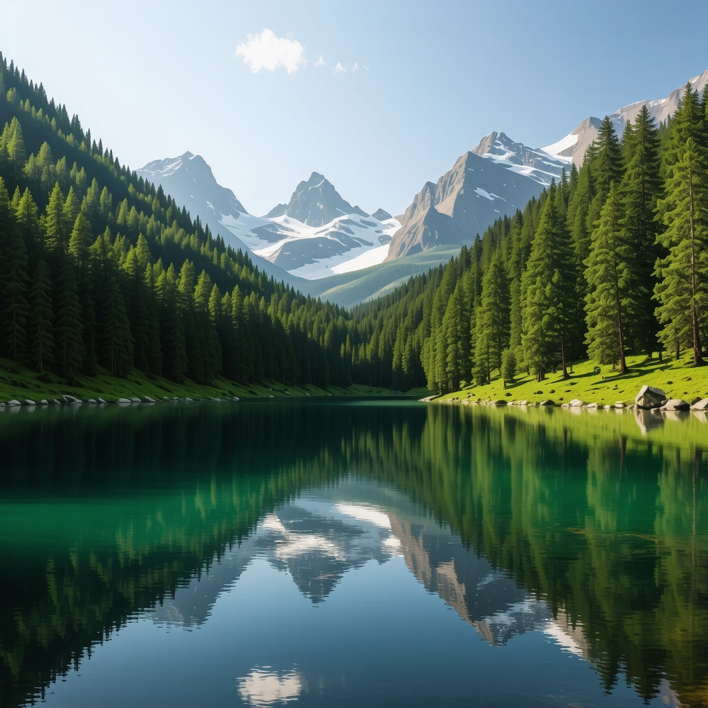 Bohinj'deki göl ve çevresindeki yemyeşil doğa
