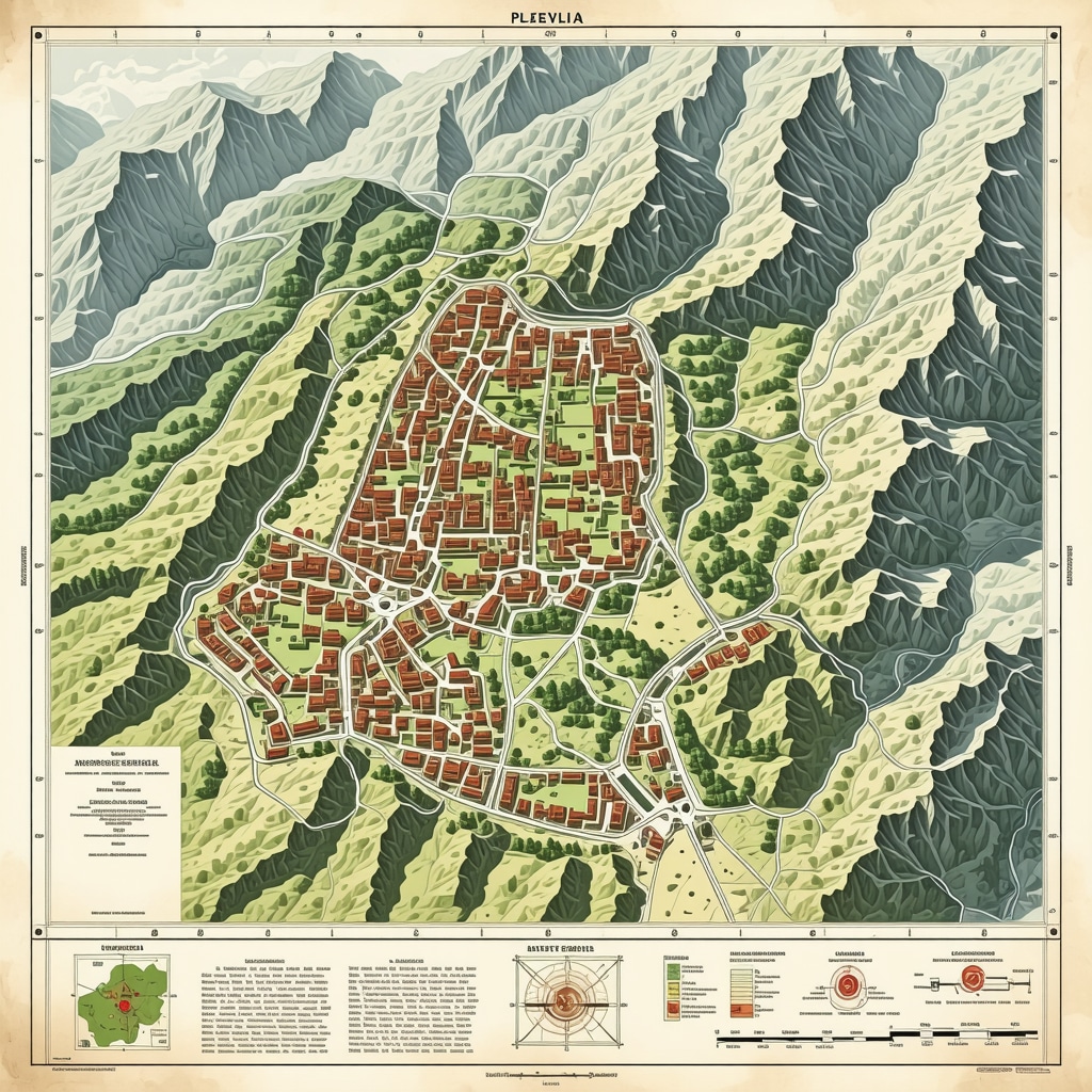 A scholar studying historical sites and natural landscapes in Pljevlja with maps and ecological data.