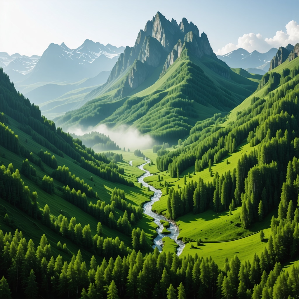 A breathtaking aerial shot of a remote mountain landscape highlighting untouched nature and ecological balance.