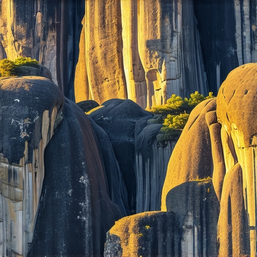 Sunrise illuminating Meteora's rock formations with vibrant colors and intricate textures.