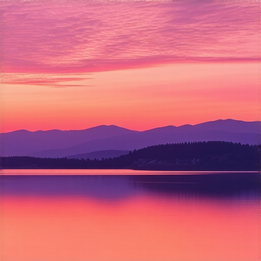 Sunset view over Lake Bled with colorful sky and mountains