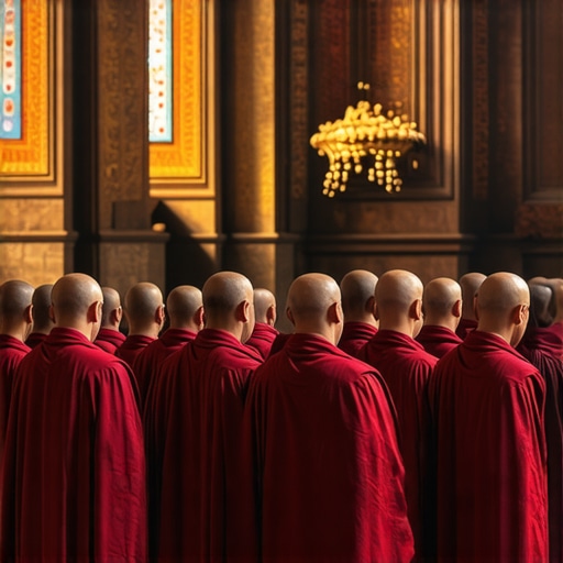 Rila Monastery peaceful interior with monks and natural lighting