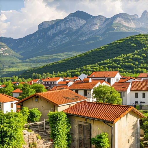 A picturesque landscape of Rožaje showing mountains and traditional Balkan houses.
