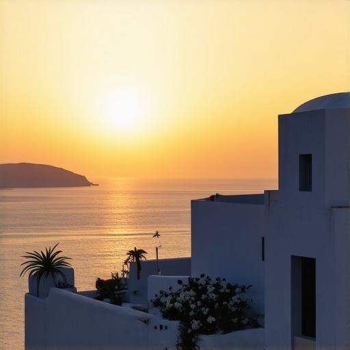 Santorini'de muhteşem gün batımı ve deniz manzarası