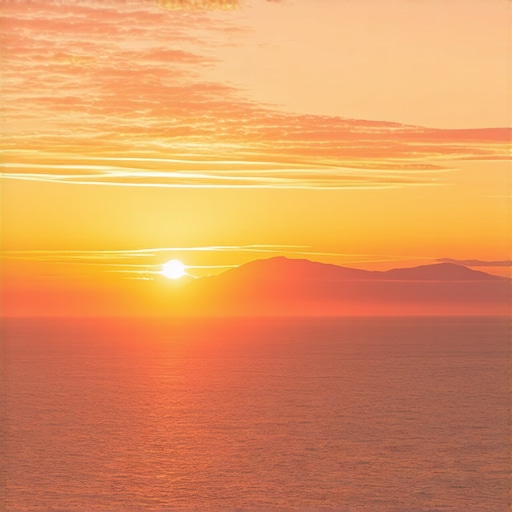 Beautiful sunset over Santorini with vibrant colors and calm sea