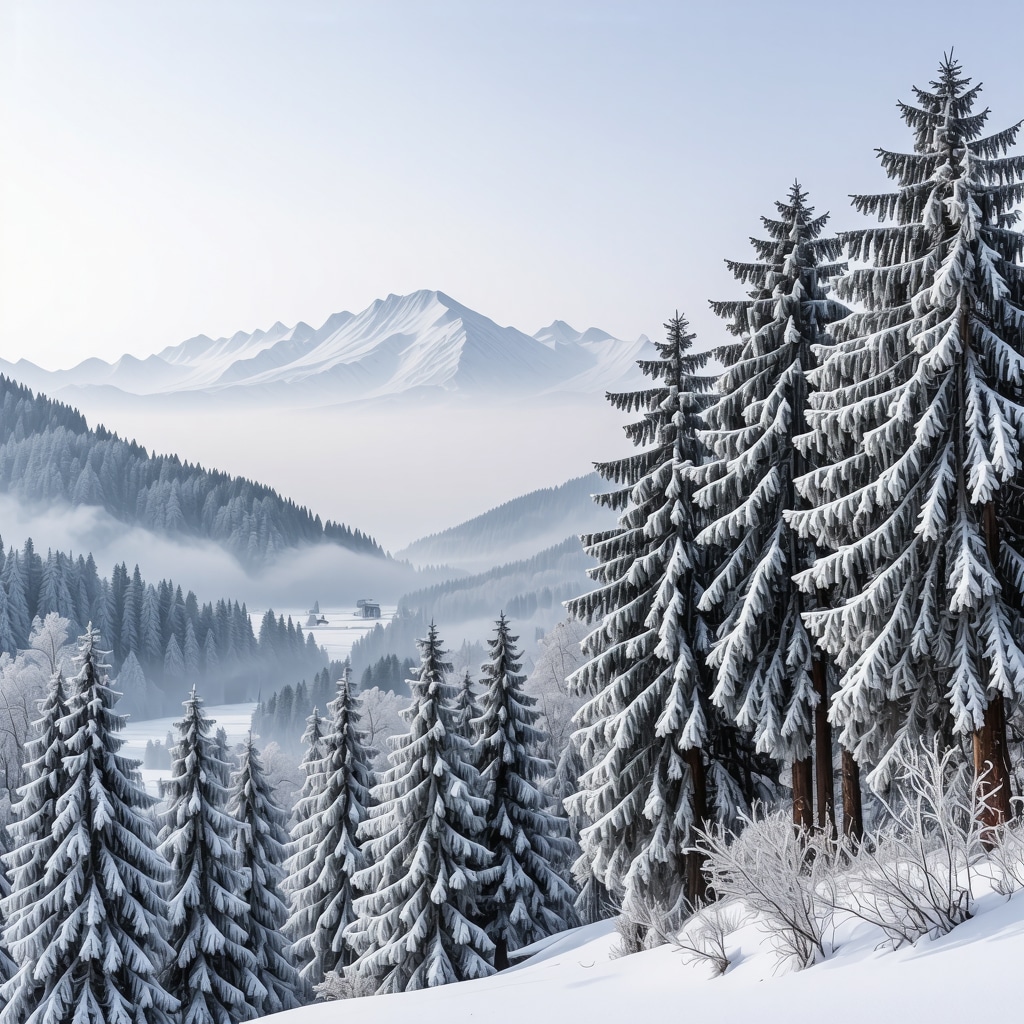 Snow-covered trees and mountains in Sjenica during winter