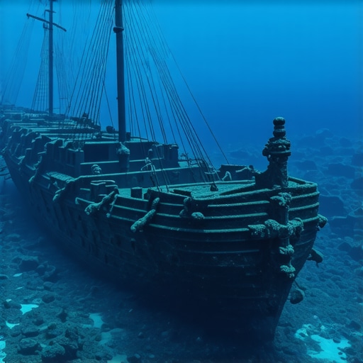 Underwater scene showing ancient shipwrecks in the transparent waters of Sozopol, Bulgaria