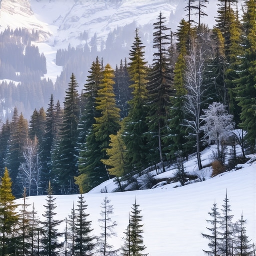Snow-covered mountains and forests in Romania during winter, vibrant and realistic