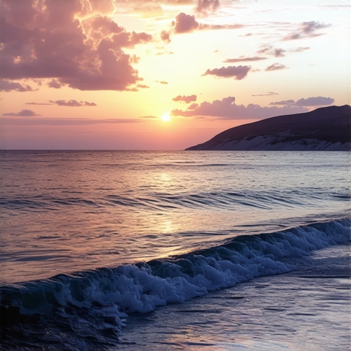 Güzel gün batımı manzarası, Vis Adası'nda sakin plajlar ve renkli gökyüzü