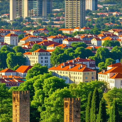Beautiful view of Niš city with historical landmarks and green landscapes.