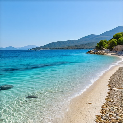 Scenic view of Patras' coast with blue waters and greenery
