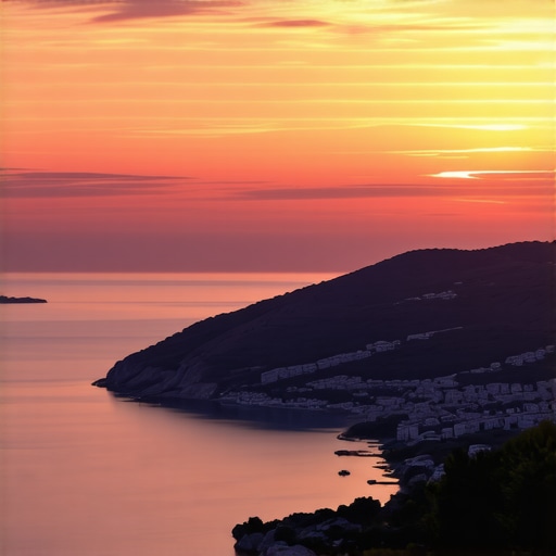 A breathtaking sunset illuminating Hvar island with vivid colors