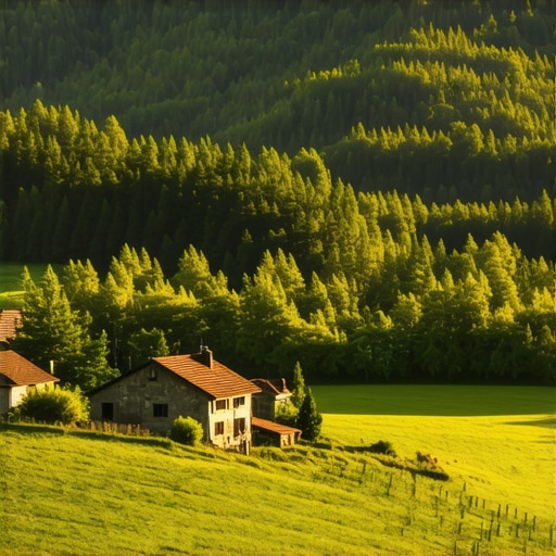 Balkan Dağları ve Köyler Manzarası Balkanlar'da Gün Doğumu Manzarası