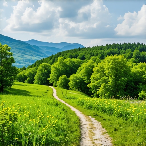 Balkan Mountains and Forests Scenic view of lush Balkan mountains and forests with trail
