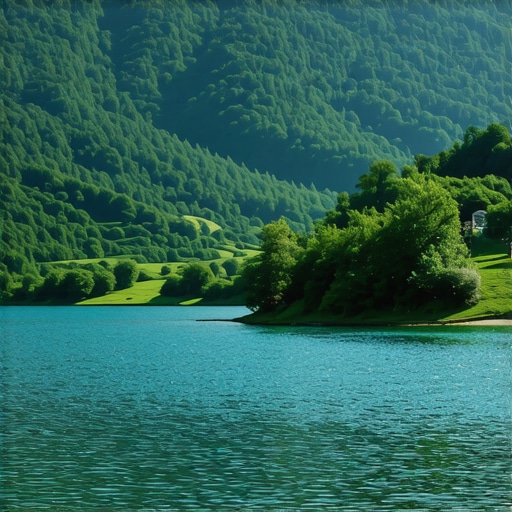 Scenic view of Balkan mountains and lakes with lush greenery and clear skies