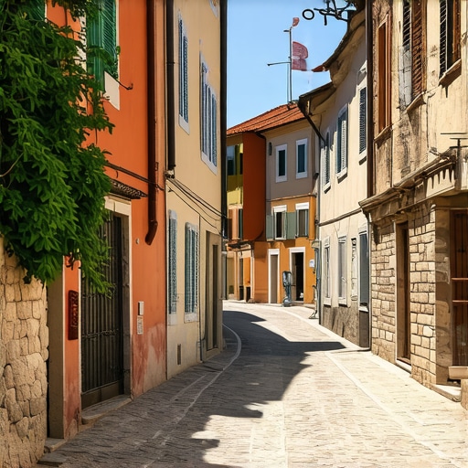 A picturesque view of Rovinj's historic old town with vibrant buildings and seaside atmosphere.